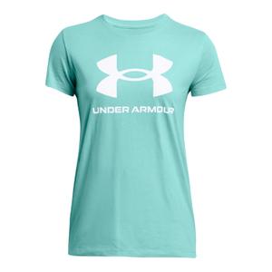 1356305-482-t-shirt-femme-under-armour-sportstyle-graphic-bleu-turquoise-blanc