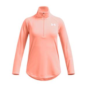 1379532-897-haut-d-entrainement-1-2-zip-fille-under-armour-tech-tm-flare-orange-blanc