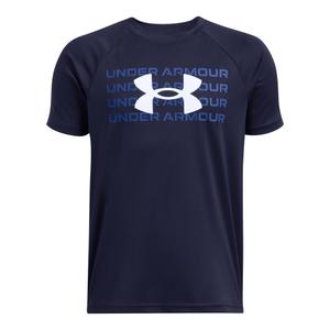 1386819-410-t-shirt-enfant-under-armour-tech-tm-wordmark-logo-bleu-navy-blanc-bleu
